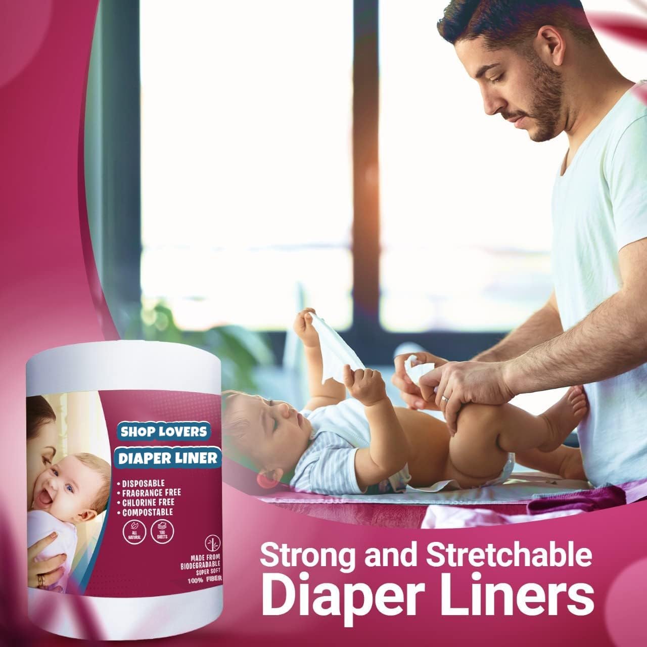 Cloth Diaper Liners – Disposable Fragrance-Free Diaper Liners – Biodegradable 4 Pack Gentle and Soft Flushable Diaper Liners, 100 Sheets Per Roll, 400 Sheets for Cloth Diaper Nappy - Image 3